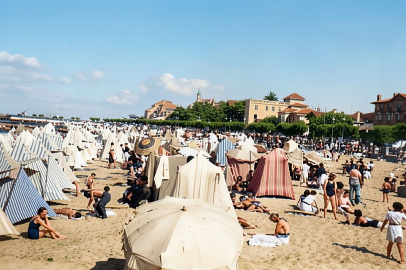 Archive historique : Photographie de la Plage d'Arcachon en 1938, une belle archive de notre littoral.