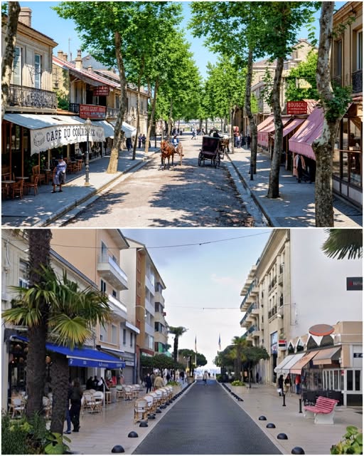 Archive historique : Vers 1900 vrrs le 9 avenue Gambetta, on y remarque le Café du Commerce en été, sa...