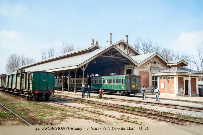 Archive historique : Vers 1906 Gare d'Arcachon, à cette époque, on l'appelait souvent Gare du Midi car...