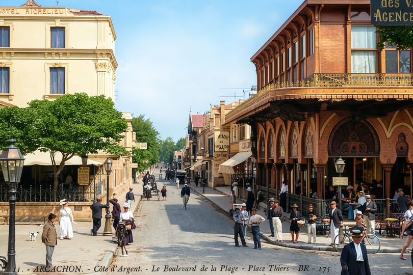 Archive historique : Scène de vie entre la place Thiers et le boulevard de la plage vers 1900