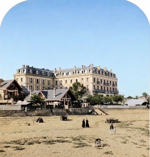 Archive historique : 1880 Splendide photographie Stéréo d'Arcachon Plage et Grand Hotel Ancienne Photo...