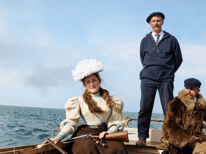 Archive historique : Vers 1896 Arcachon Photographie retour de chasse au renard en bateau