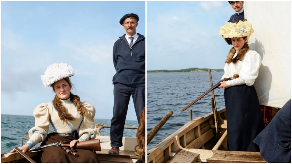 Archive historique : Vers 1896 Arcachon Photographie retour de chasse au renard en bateau